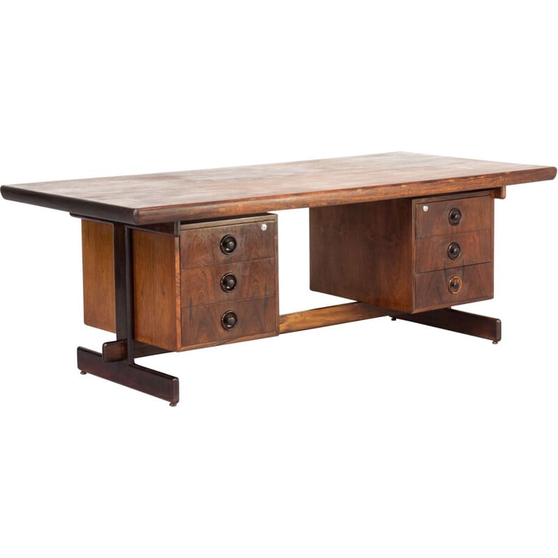 Vintage presidential executive rosewood office desk in the manor of Serge Rodrigues 1960