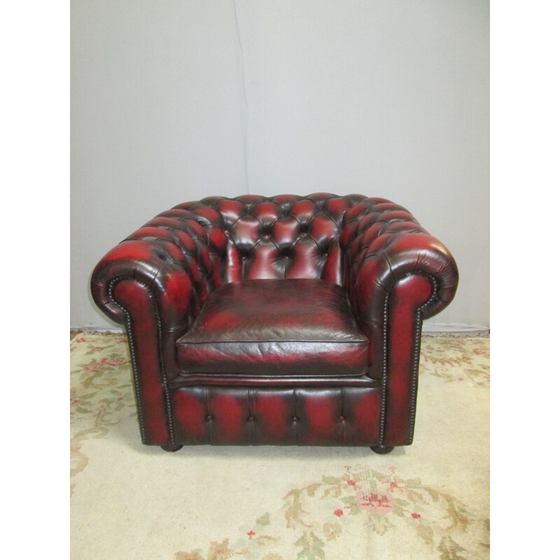 Fauteuil Chesterfield vintage bordeaux en cuir, 1970