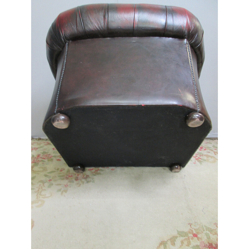 Chesterfield oxblood leather vintage armchair, 1970s