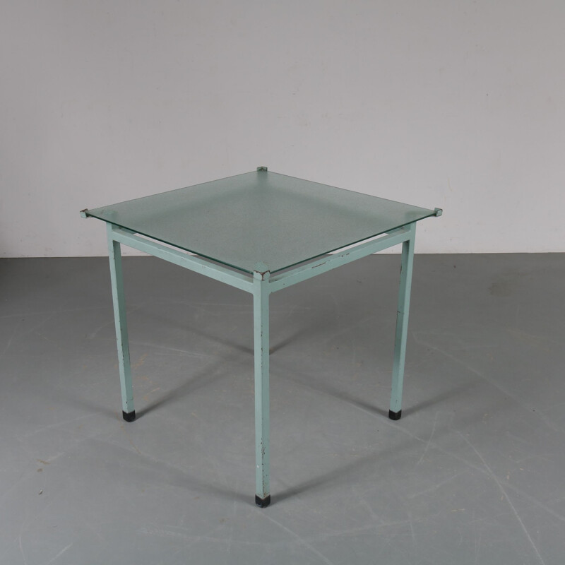 Industrial blue metal vintage table, Netherlands, 1950s