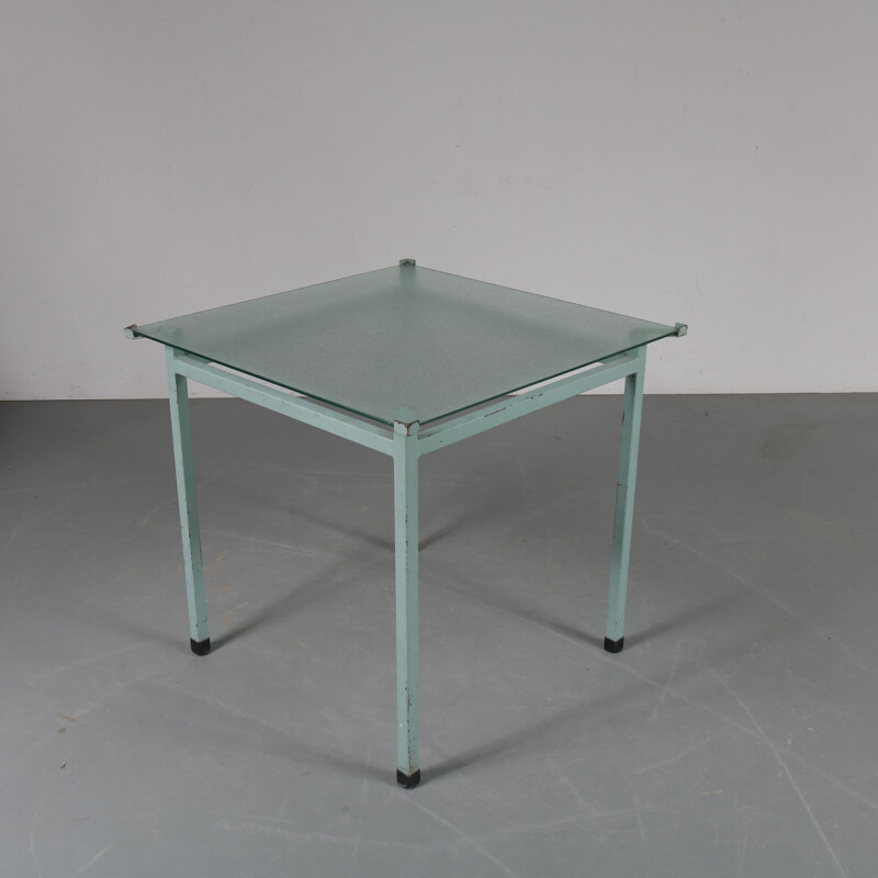 Table vintage en métal bleu style industriel, Pays-Bas, 1950