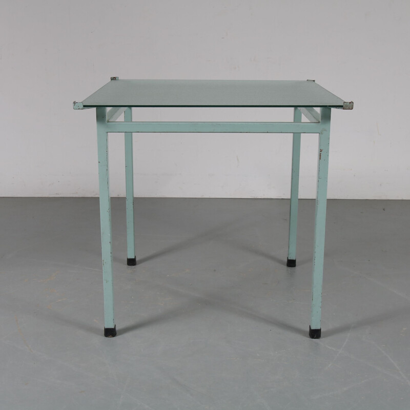 Industrial blue metal vintage table, Netherlands, 1950s