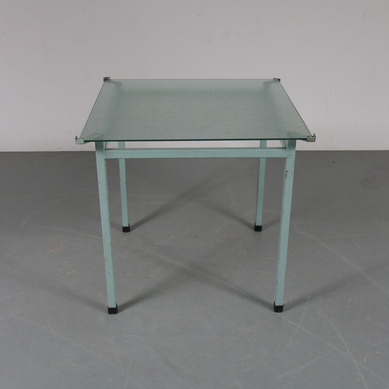 Industrial blue metal vintage table, Netherlands, 1950s