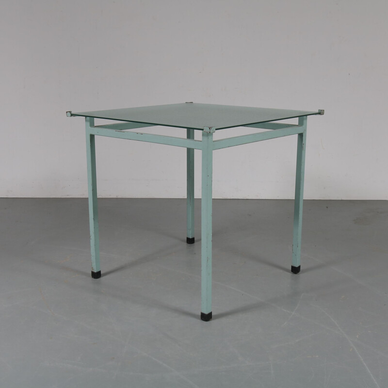 Industrial blue metal vintage table, Netherlands, 1950s