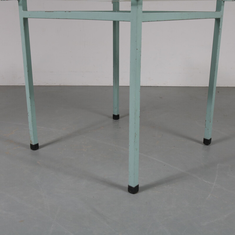 Industrial blue metal vintage table, Netherlands, 1950s