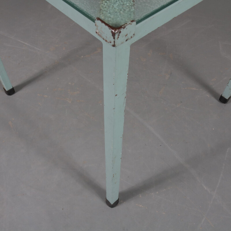 Industrial blue metal vintage table, Netherlands, 1950s
