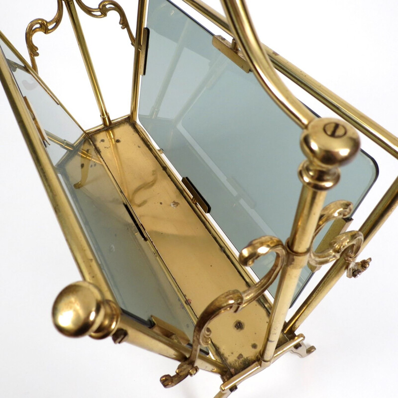 Vintage brass and smoked glass magazine rack by Bagués, 1960