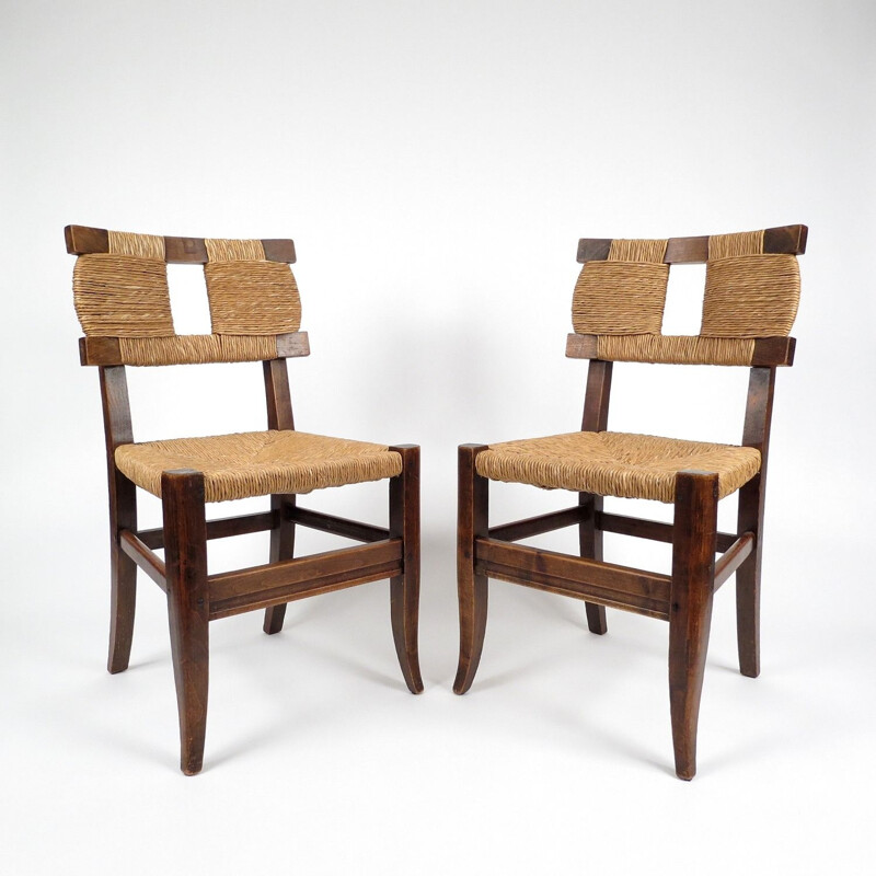 Set of 2 french rustic vintage chairs, 1940s