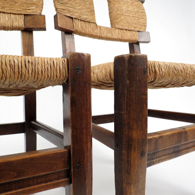 Set of 2 french rustic vintage chairs, 1940s