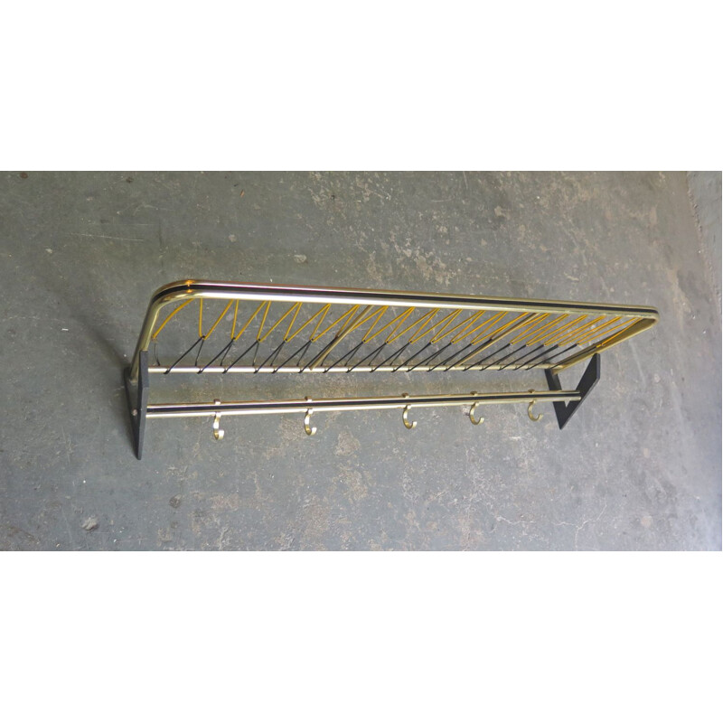 Vintage coat rack with shelf golden and black, 1950s