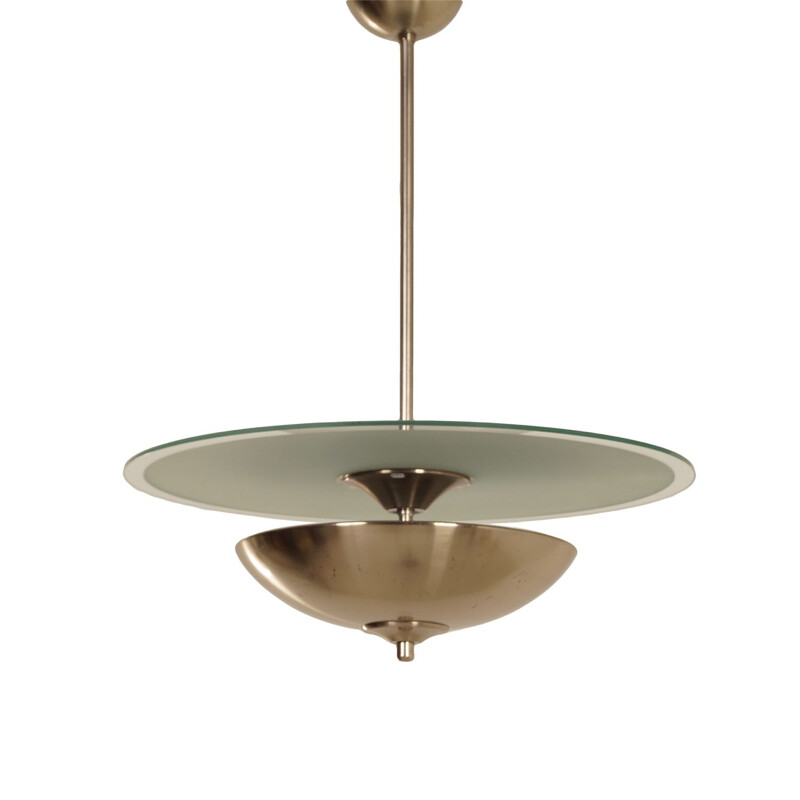 Art Deco vintage pendant light with glass disc, 1930s