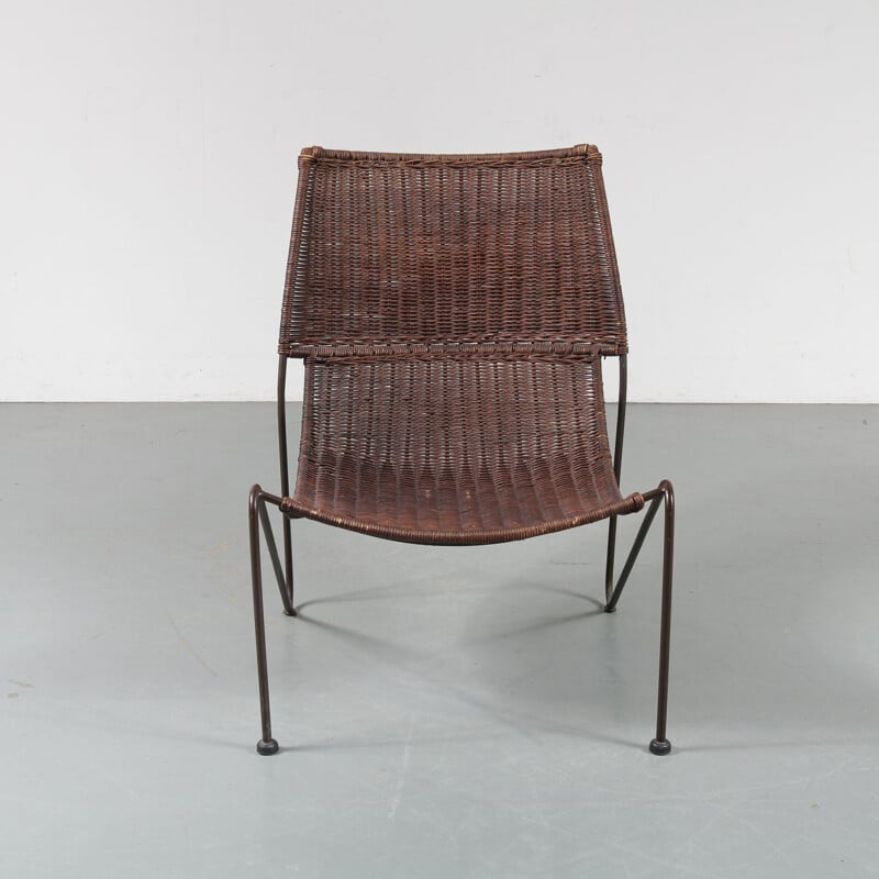 Set of 2 vintage wicker chairs by Frederick Weinberg, USA, 1950s