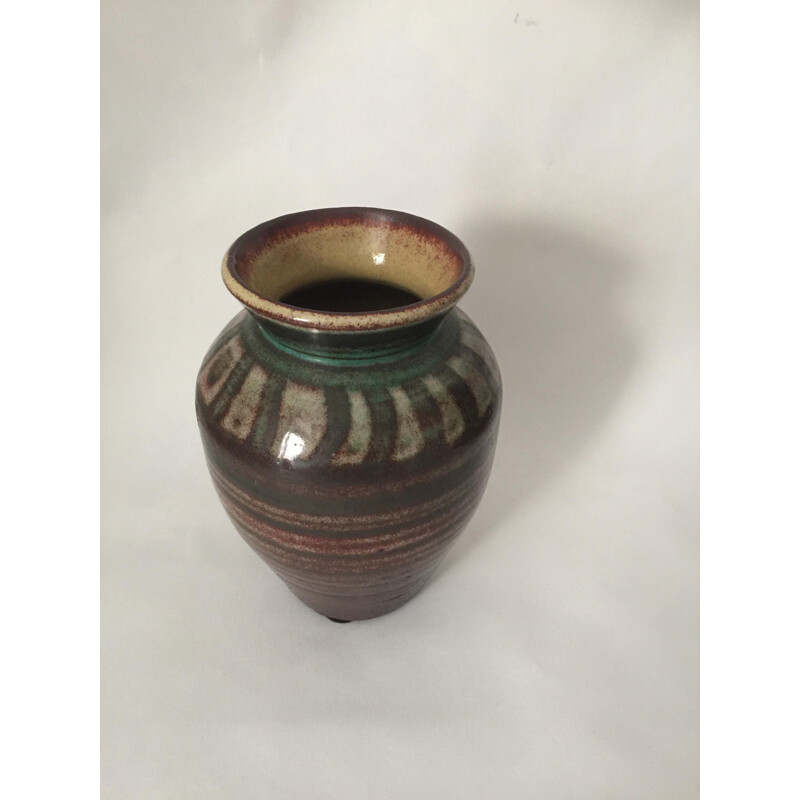 Accolay Vintage Vase aus Keramik mit geometrischen Motiven, 1960
