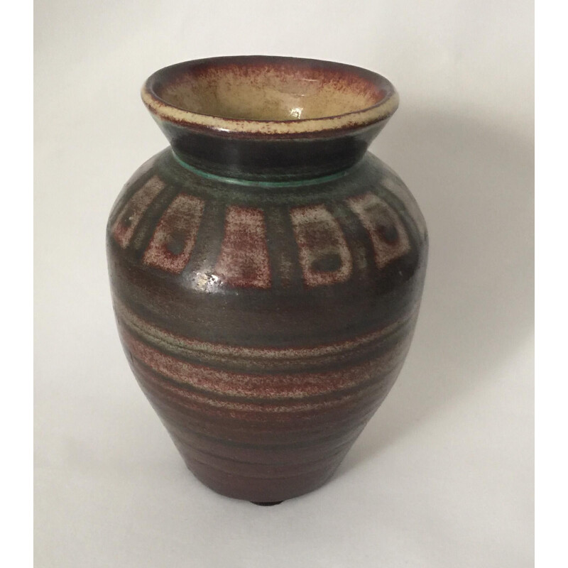 Vase vintage Accolay en céramique à motifs géométriques, 1960