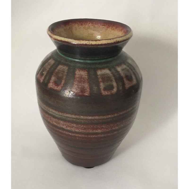 Vaso de cerâmica Vintage Accolay com padrão geométrico, 1960