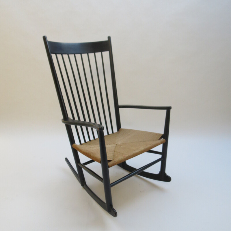 Vintage J16 black rocking chair by Hans Wegner for FDB Mobler, 1964s 