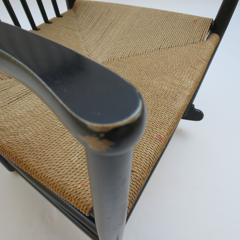 Vintage J16 black rocking chair by Hans Wegner for FDB Mobler, 1964s 