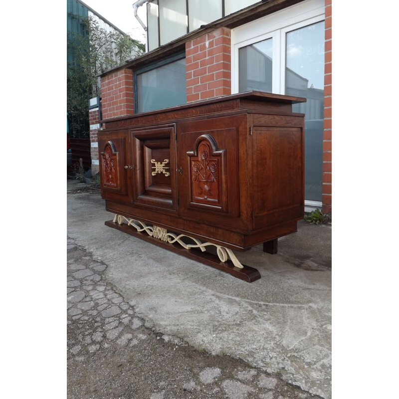 Large vintage oak buffet, neoclassical style, 1940s