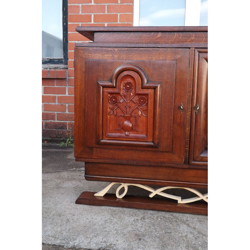 Large vintage oak buffet, neoclassical style, 1940s