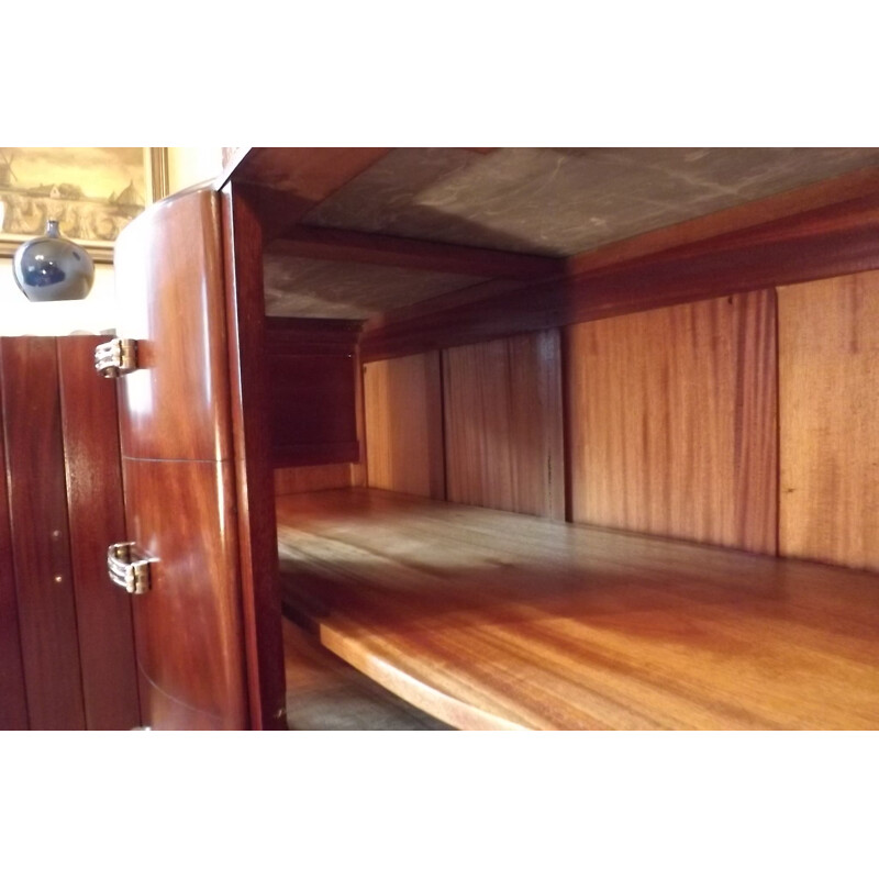 Large vintage buffet in solid mahogany and marble, 1930s