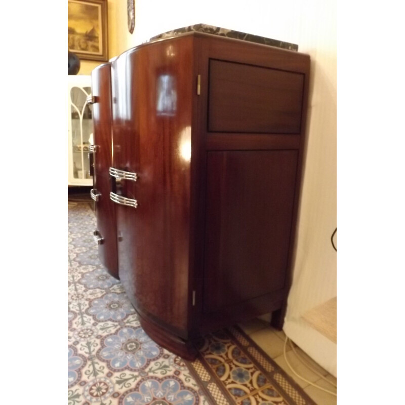 Large vintage buffet in solid mahogany and marble, 1930s