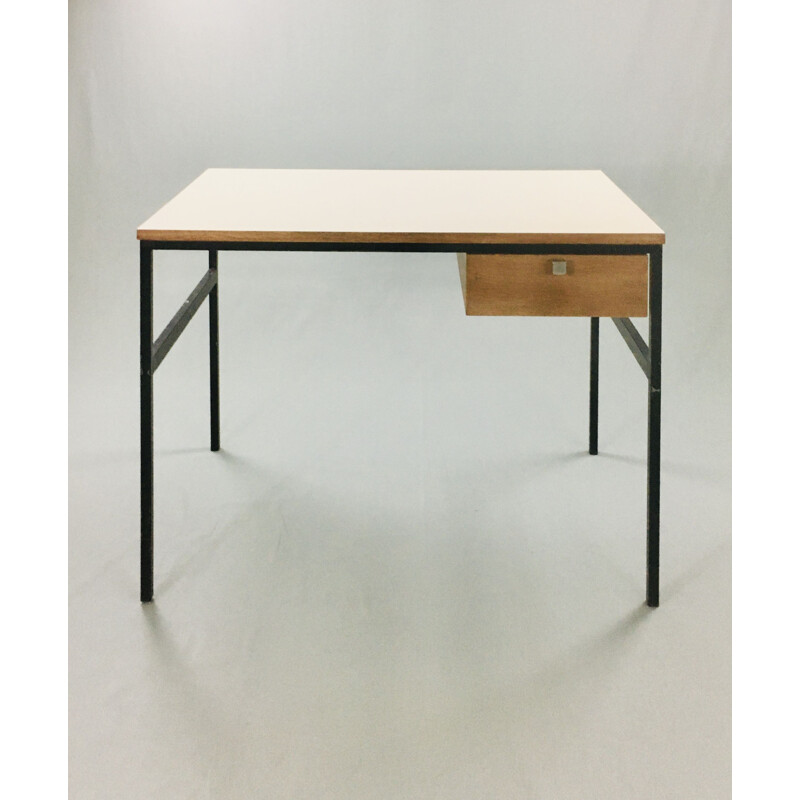 Vintage metal and wood desk by Pierre Paulin, Thonet publisher, 1950s