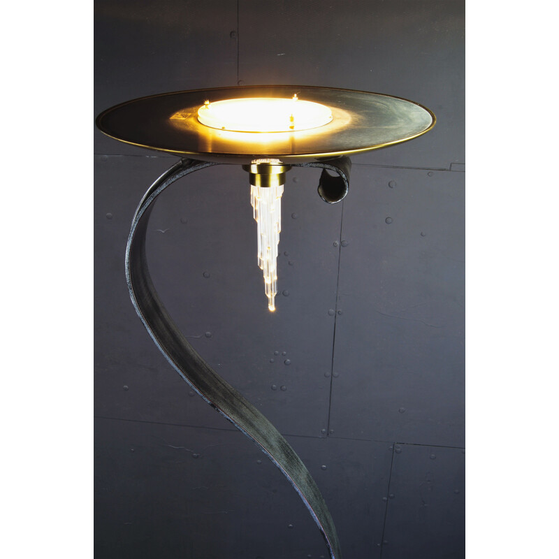 Vintage brass and crystal floorlamp by Stilkronen, 1980s