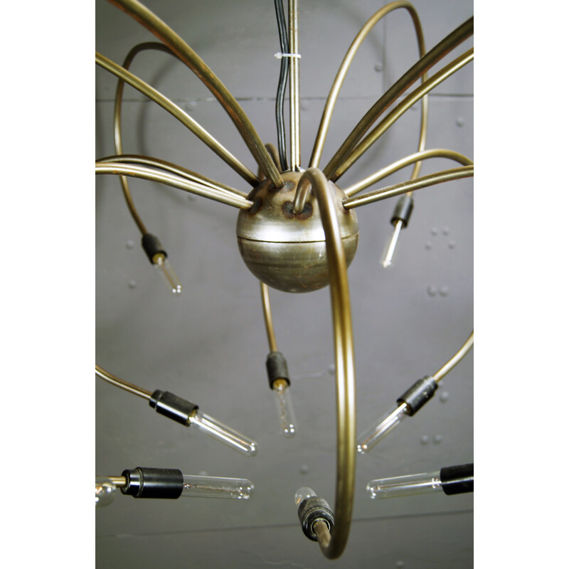 Vintage brass 12-armed chandelier with filiament bulbs, 1980s