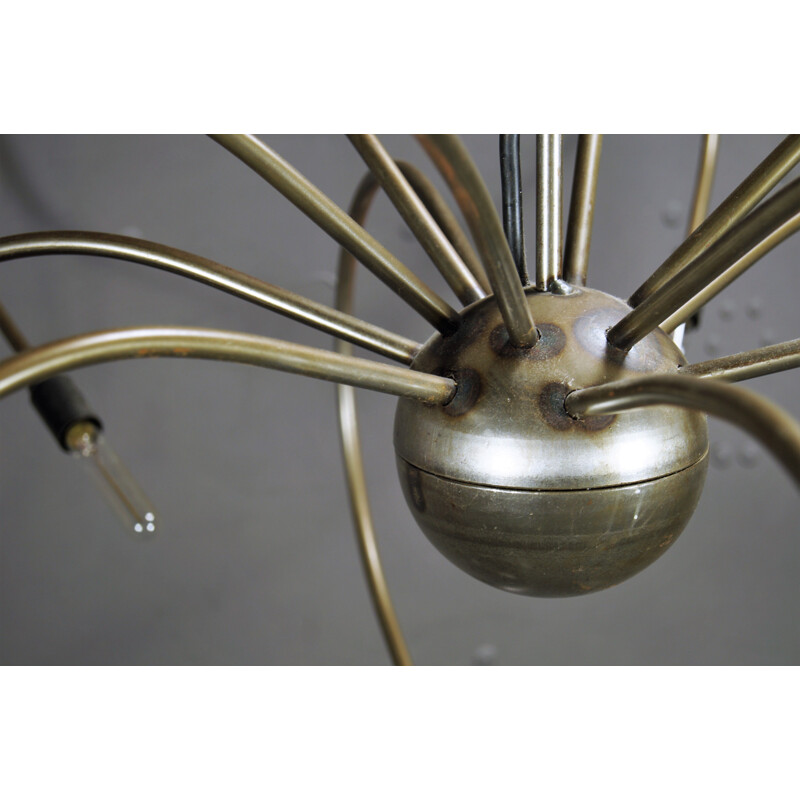 Vintage brass 12-armed chandelier with filiament bulbs, 1980s