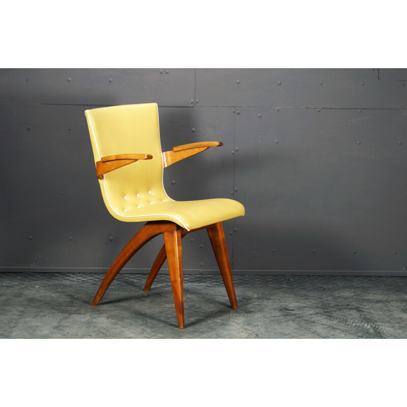 Chaise vintage jaune en acajou et skai par C.J. van Os