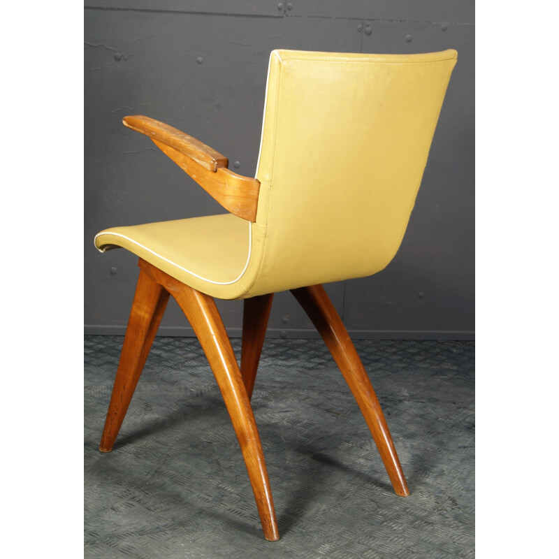 Chaise vintage jaune en acajou et skai par C.J. van Os