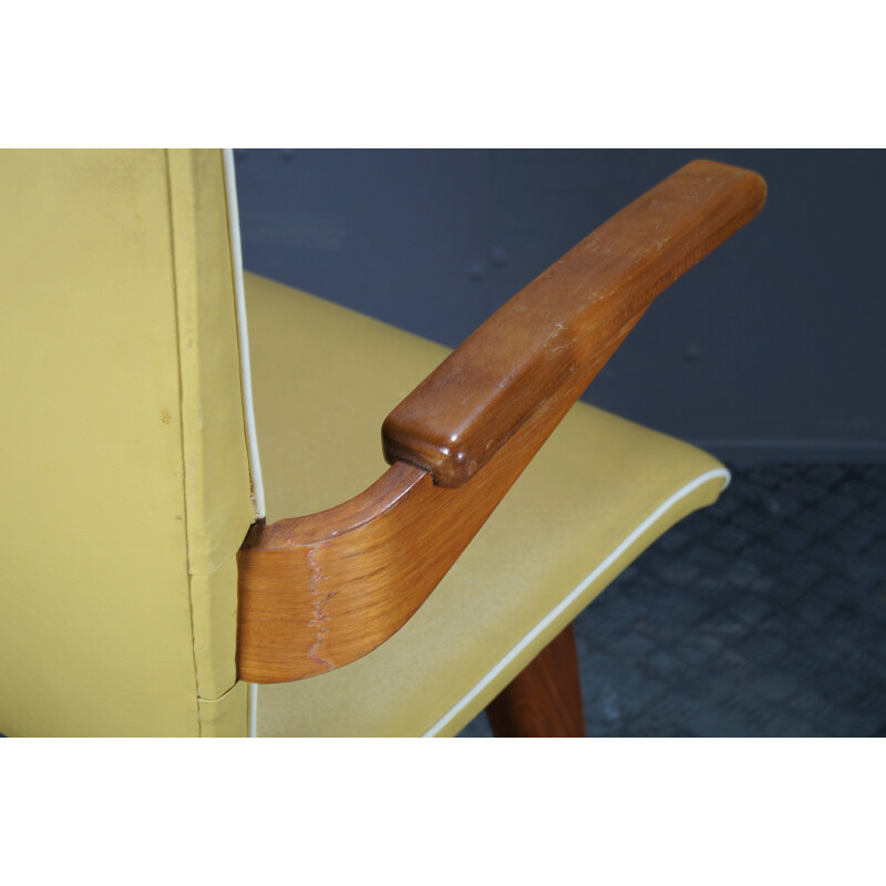 Vintage yellow mahogany and skai chair by C.J. van Os