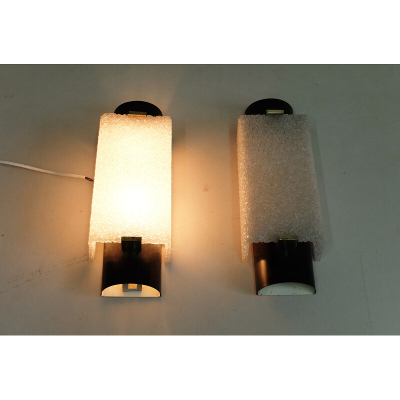 Pair of wall lamps in sheet steel and resin - 1950s