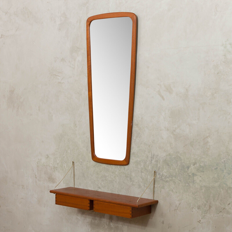 Vintage teak mirror with wall console, Denmark