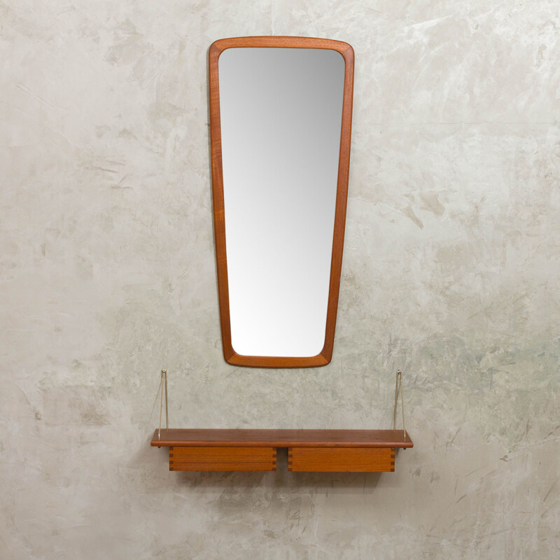 Vintage teak mirror with wall console, Denmark