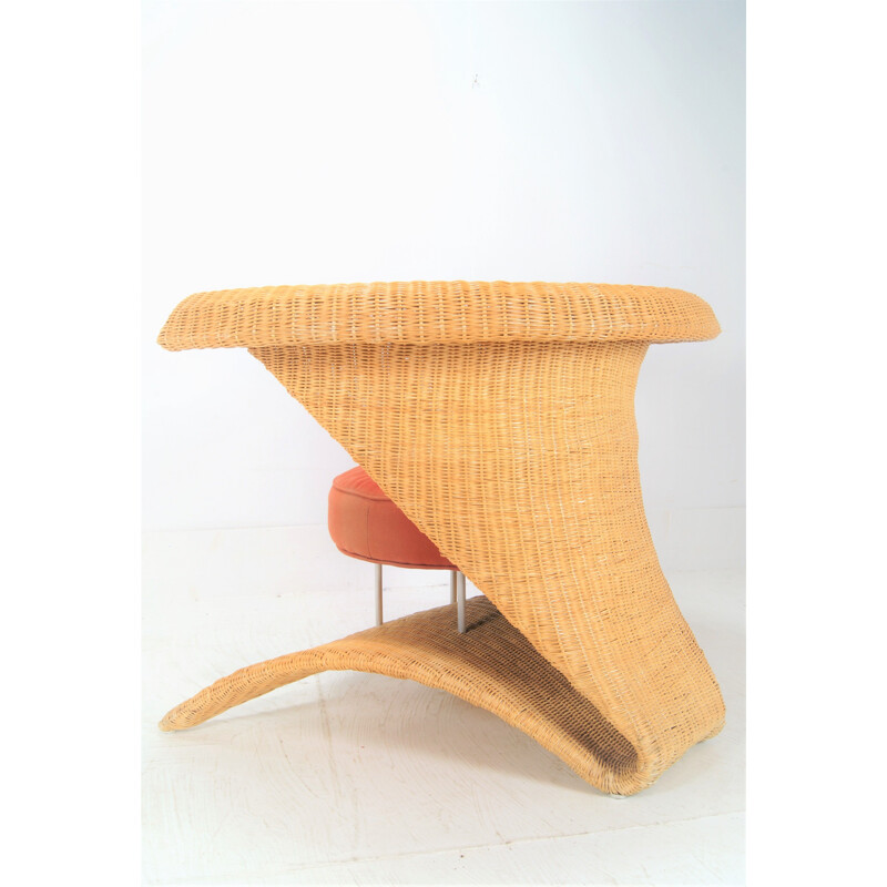 Vintage rattan and cotton armchair, 1970s