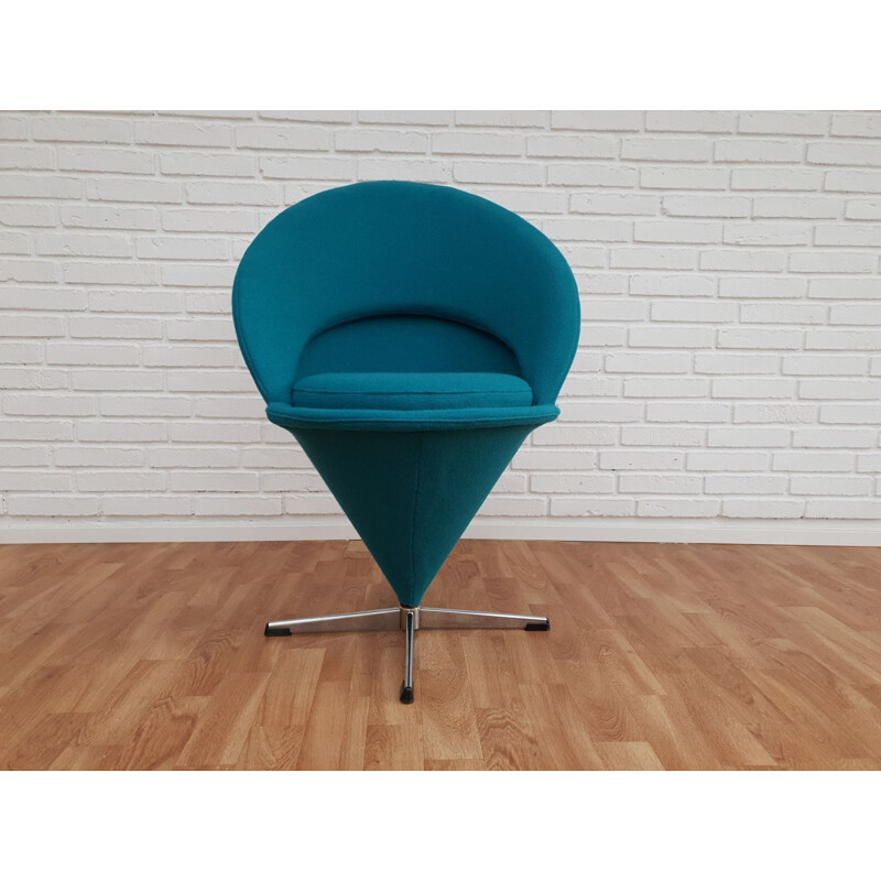 Vintage turquoise blue "Cone" armchair by Verner Panton, 1970-80s