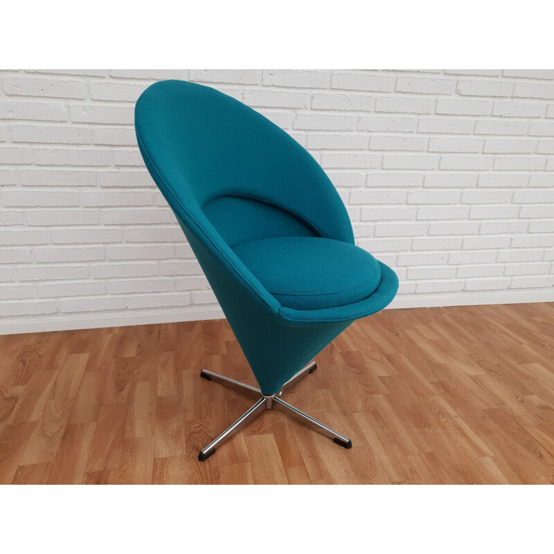 Vintage turquoise blue "Cone" armchair by Verner Panton, 1970-80s