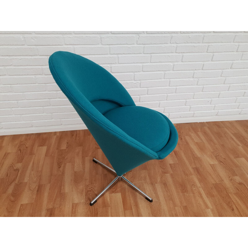 Vintage turquoise blue "Cone" armchair by Verner Panton, 1970-80s