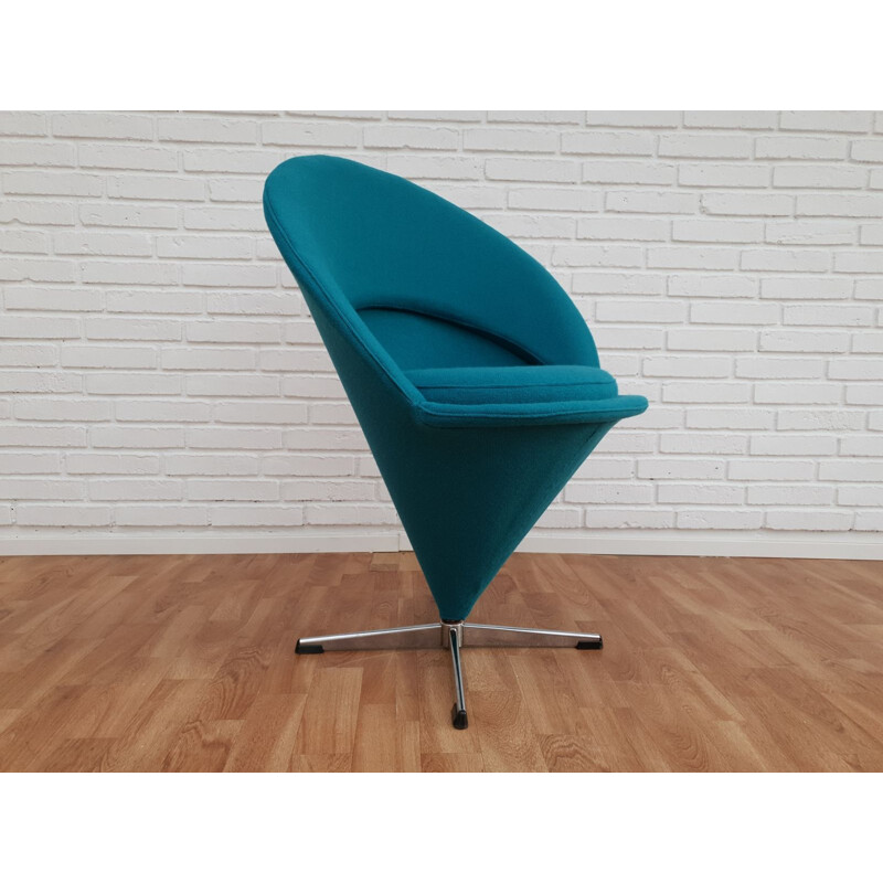 Vintage turquoise blue "Cone" armchair by Verner Panton, 1970-80s