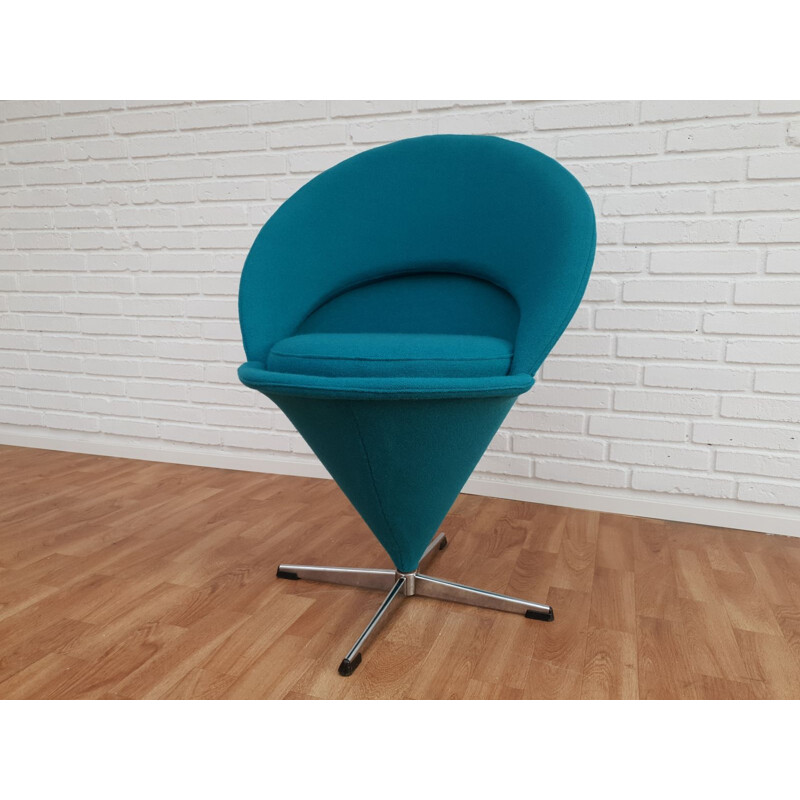 Vintage turquoise blue "Cone" armchair by Verner Panton, 1970-80s