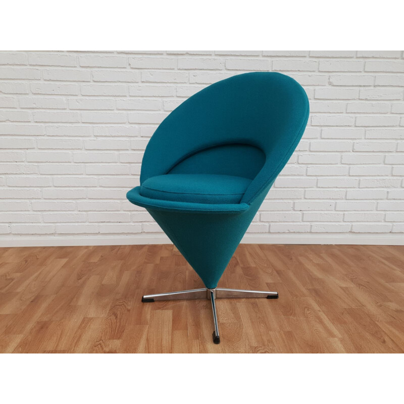 Vintage turquoise blue "Cone" armchair by Verner Panton, 1970-80s