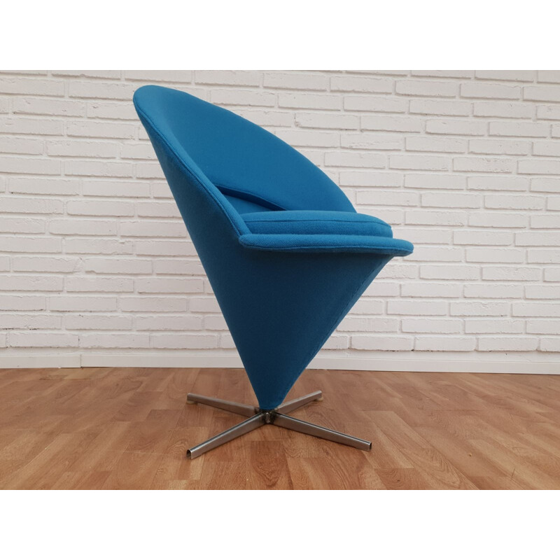 Vintage blue "Cone" armchair by Verner Panton, 1970s