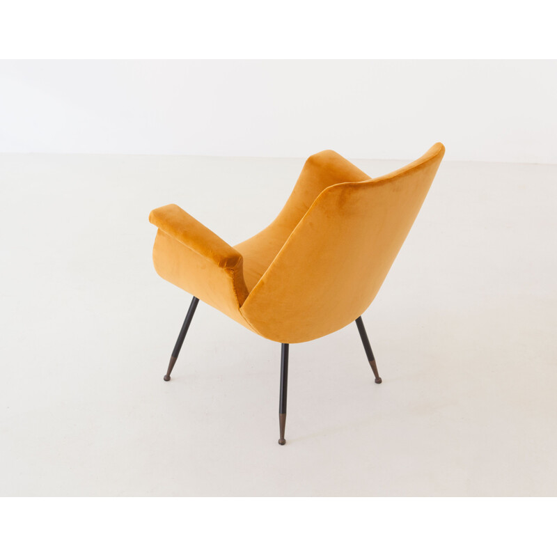 Vintage yellow velvet lounge armchair by Gastone Rinaldi, 1950s