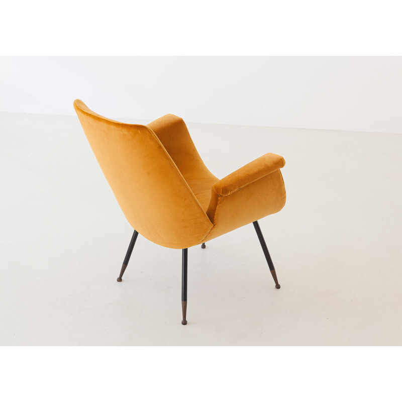 Vintage yellow velvet lounge armchair by Gastone Rinaldi, 1950s