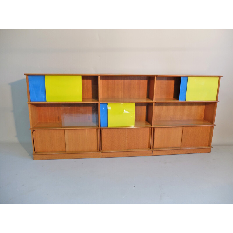 Shelves wall unit in solid and veneer oakwood, Didier ROZAFFY - 1950