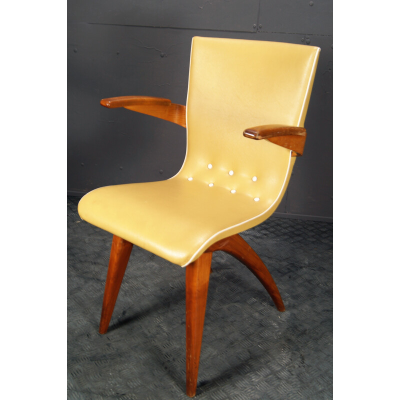 Vintage "bullhorn" solid teak dining chair by Tijsseling, by C.J. van Os,1950s