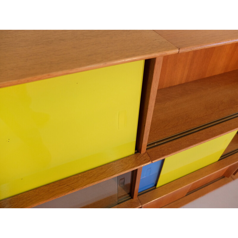 Shelves wall unit in solid and veneer oakwood, Didier ROZAFFY - 1950