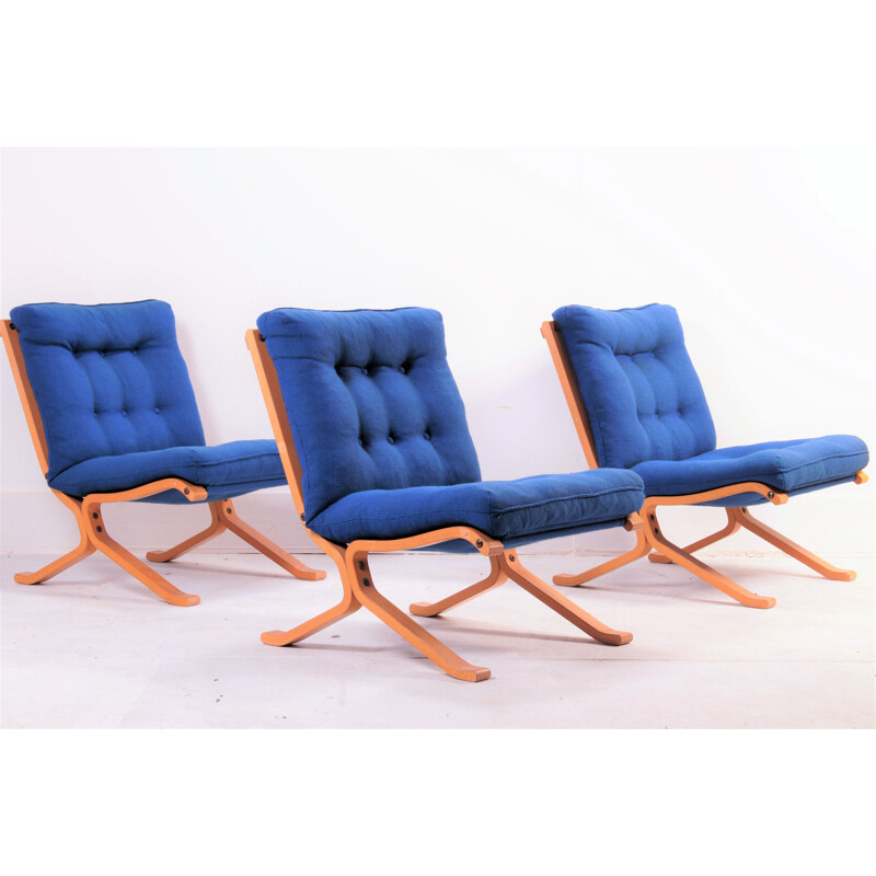 Set of 3 vintage bendwood armchairs, Denmark, 1970s