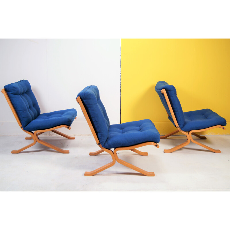 Set of 3 vintage bendwood armchairs, Denmark, 1970s